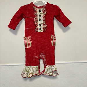 Baby Girl Ricrac & Ruffles Romper 12M Red Christmas Holiday